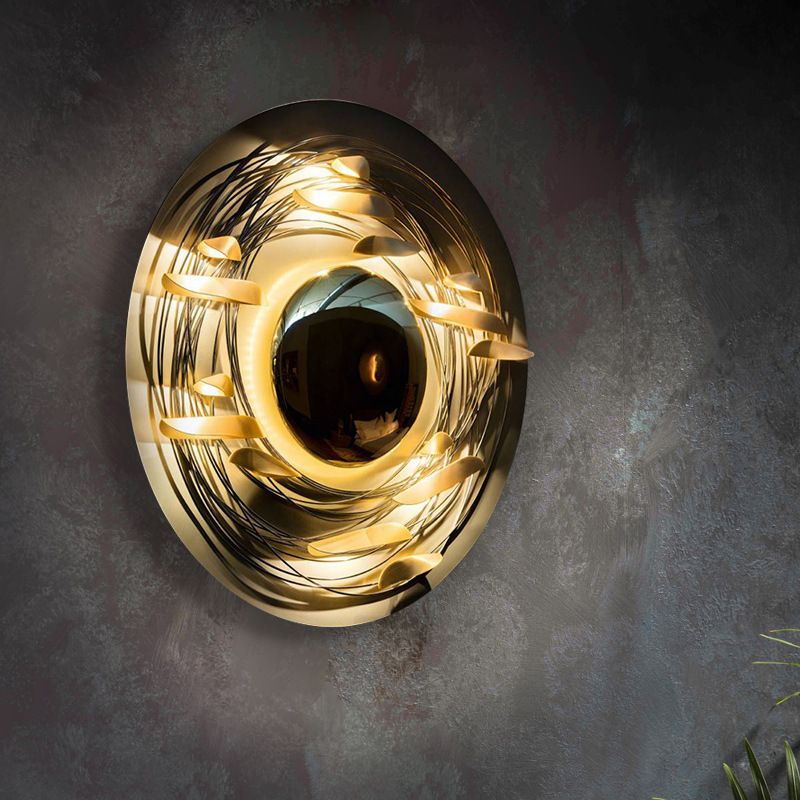Metal Round Sconce Lights Modern Style 1 Light Wall Lighting Fixtures in Gold