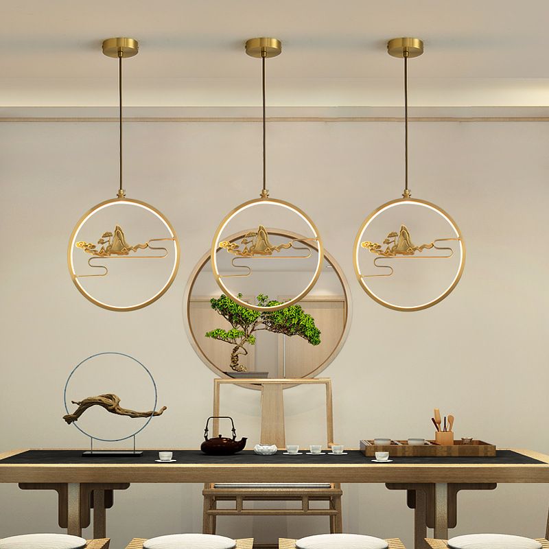 Contemporary Gold Simplicity Line Design LED Pendant Lamp for Bar Study Room