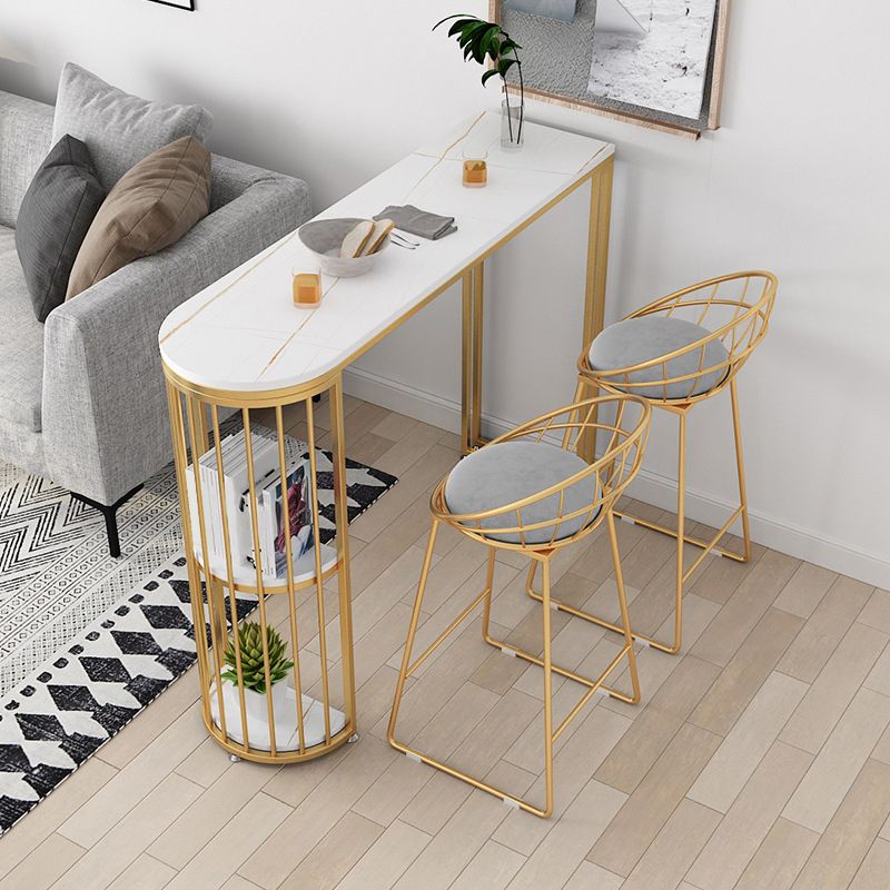 Sintered Stone Bar Table Gold and Metal Base Bar Table for Kitchen Living Room