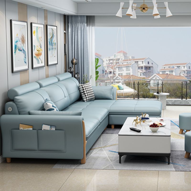 Flared Arm Sectional with Adjustable Headrest and Pocket Storage for Living Room