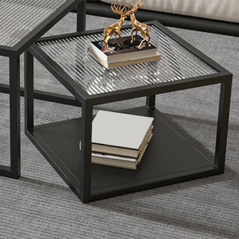 Square Nesting Coffee Table Modern Glass Top Frame Cocktail Table