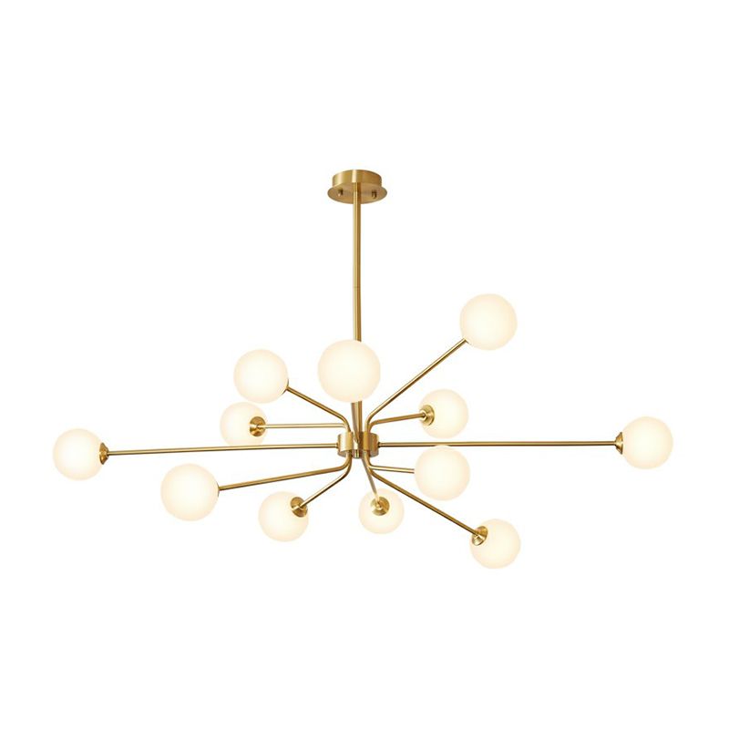 Blown Glass Sputnik Chandelier Lighting Minimalistic Brass Finish Suspension Light for Living Room