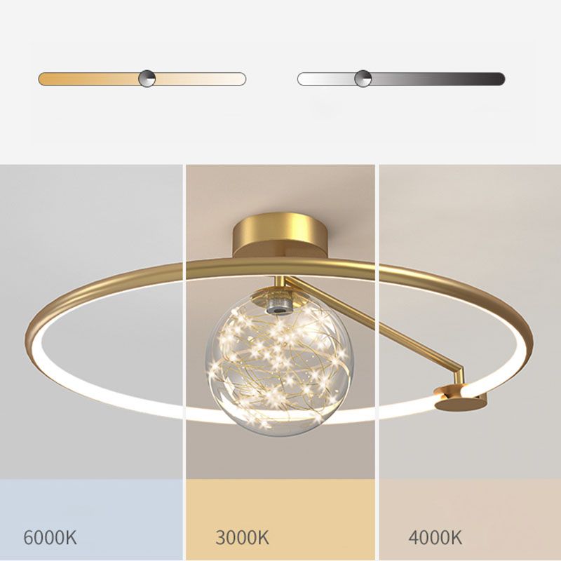 Montaje de vidrio de vidrio transparente de oro lámpara de techo de círculo moderno para dormitorio