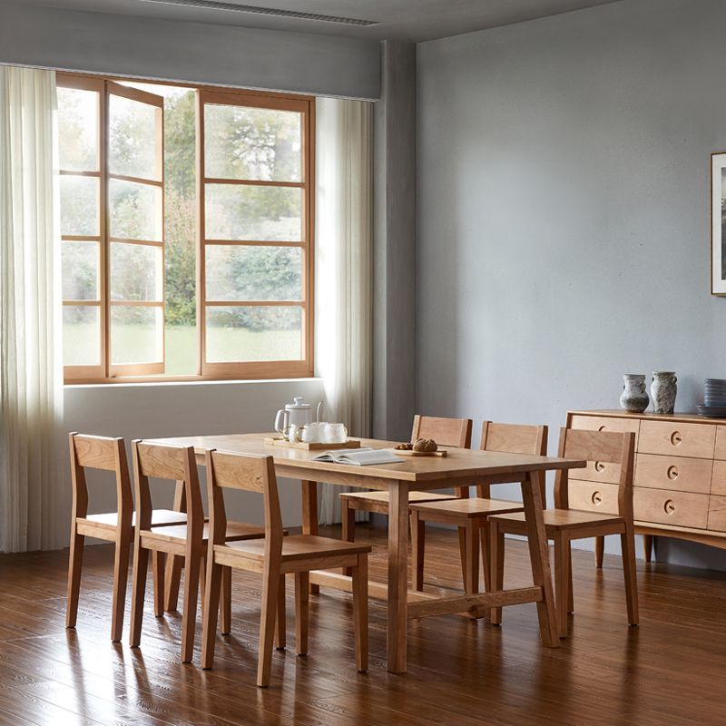 Modern Pine Wood Indoor Table for Restaurant Rectangle Dining Table with Trestle Base