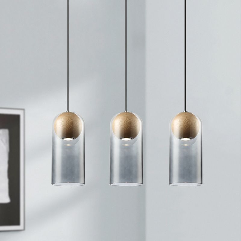 Smoke Gray Glass Cylinder Hanging Light Contemporary 1 Head Ceiling Suspension Lamp