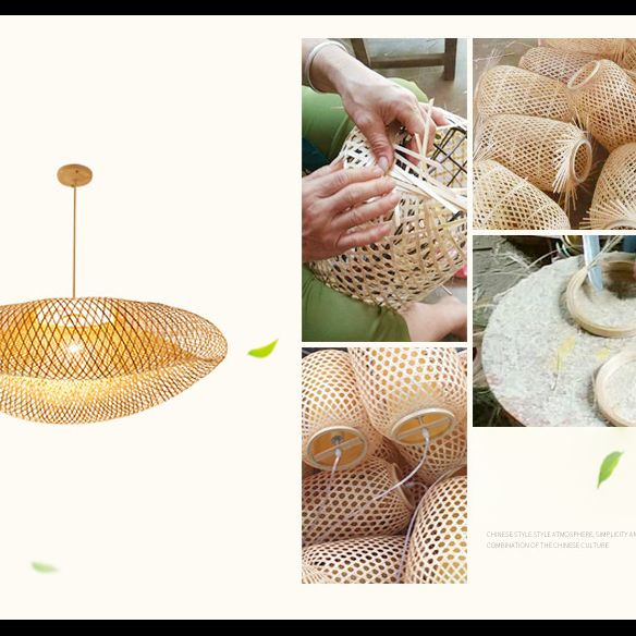 Handwebige Bambus hängend hängendes Licht 1-Licht Asiatischer Stil HABTE LEISTUNG FÜR FAUER ESSIONEN ZUHAMPLUNG