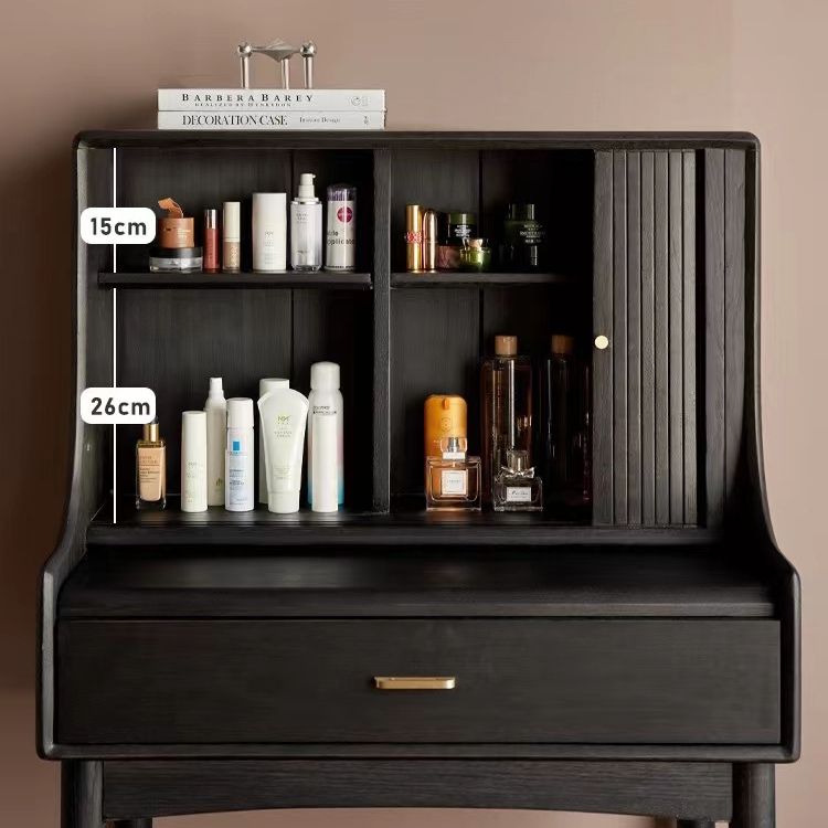 Modern Black Dressing Table Stool Set Wooden Vanity Dressing Table for Bedroom