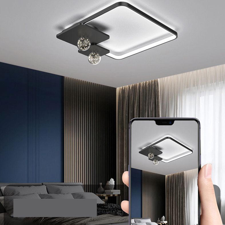 Zwarte rechthoekige inbouwlamp, minimalistische aluminium LED-plafondlamp met bolglazen kap