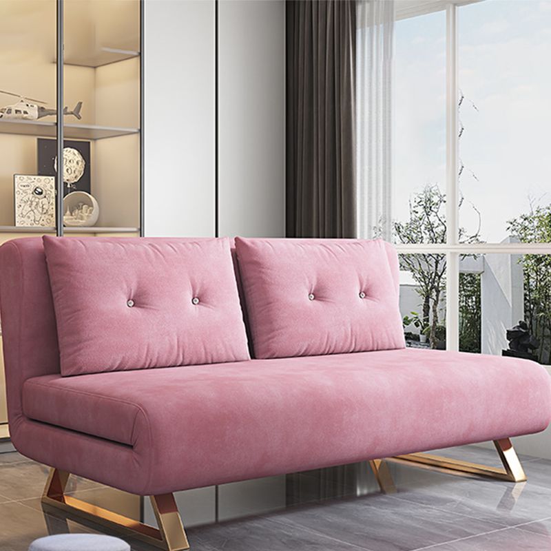 Glam Foldable Futon Frame with Velvet 31.5" Wide Futon Sofa Bed in Pink
