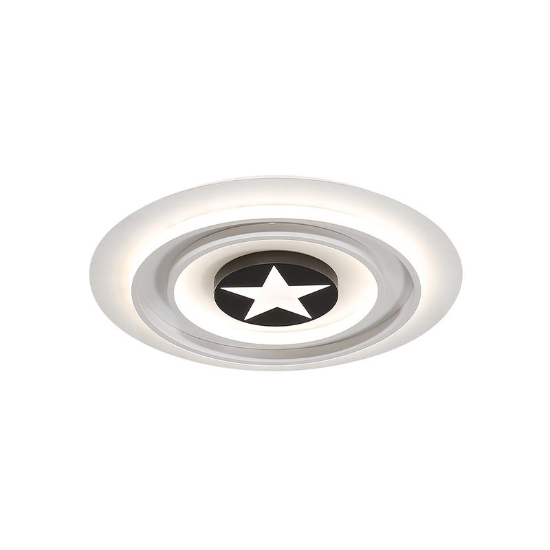 White Star Badge Flushmount Cartoon Acrylic LED Ceiling Light Fixture in Warm/White Light