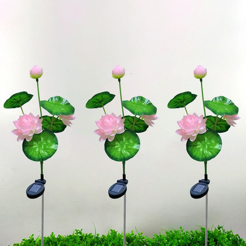 Decorative Lotus Solar Ground Light Fabric 3 Bulbs Garden LED Landscape Lamp in White/Pink, 2 Packs