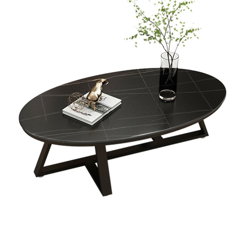 Glam Cross Legs Coffee Table Slate Oval Coffee Cocktail Table