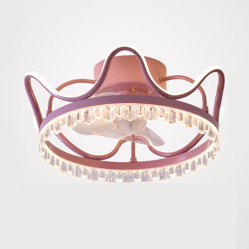 Kronenförmige Schlafzimmer Deckenventilator Lampe Acryl Moderne LED Semi Flush Light