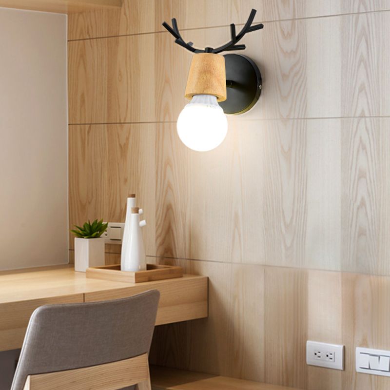 Shadeless Wooden Wall Lamp Fixture Nordic 1 Head Adjustable Wall Light for Bedroom