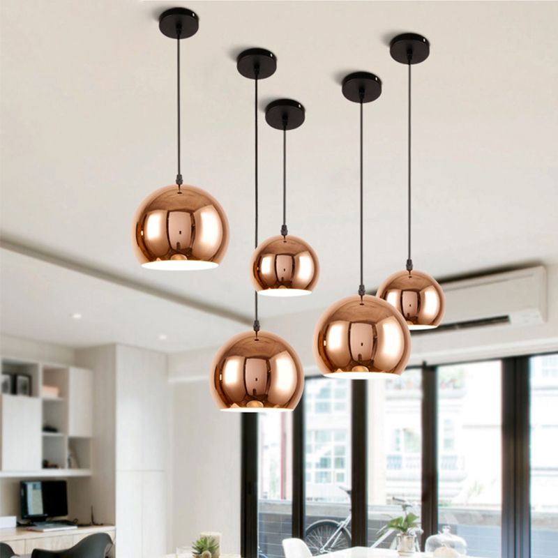Shaded Dinning Room Pendant Ceiling Light Metal Nordic Hanging Ceiling Light in Rose-Gold