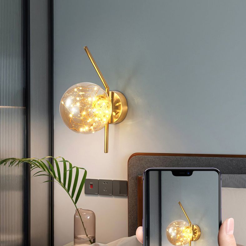 Glass Globe LED Wall Light in Modern Luxury Style Wrought Iron Wall Lamp for Interior Spaces