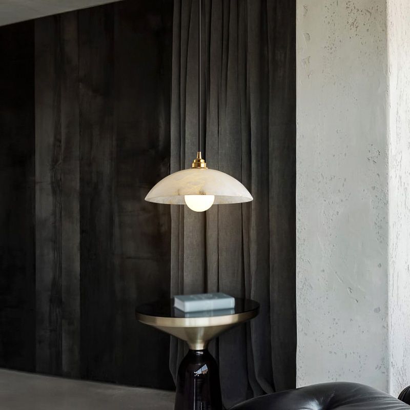 11.8 pulgadas de ancho tono de cúpula colgante de mármol blanco simplicidad lámpara colgante de latón