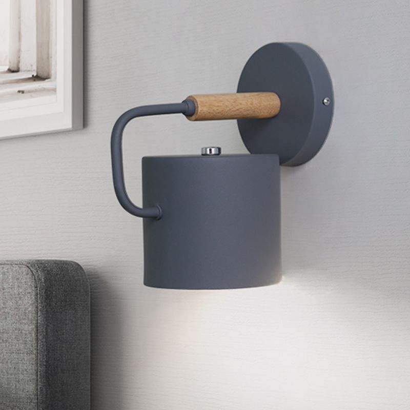 Cylinder Metal Sconce Light Modernisme 1 Bulbe Gris / Green Mur Mound Mouted avec bras incurvé