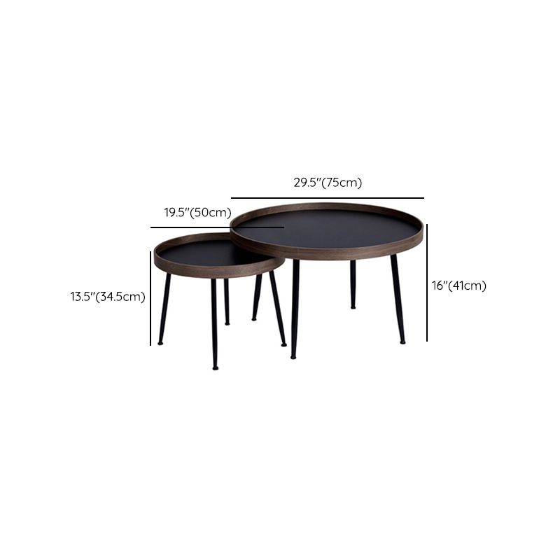 Round Wooden Coffee Table Black Tray Top Cocktail Table with 4 Legs