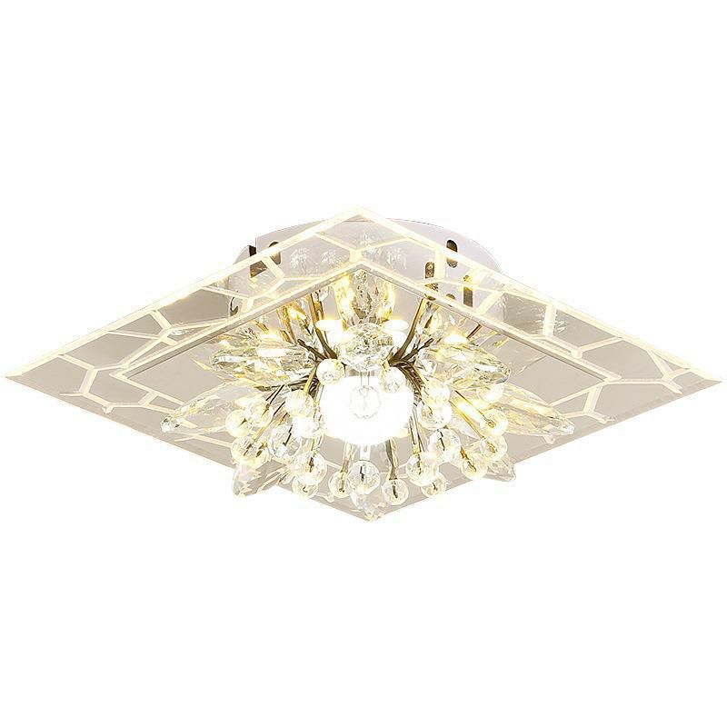 Modern Style Square Flush Light Crystal Hallway LED Flush Ceiling Light Fixture in Clear