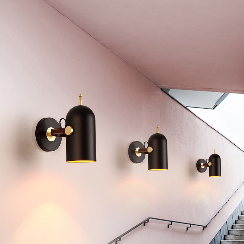 1 Bulb Stair Wall Light Contemporary Black LED Wall Mounted Lighting with Elongated Dome Iron Shade