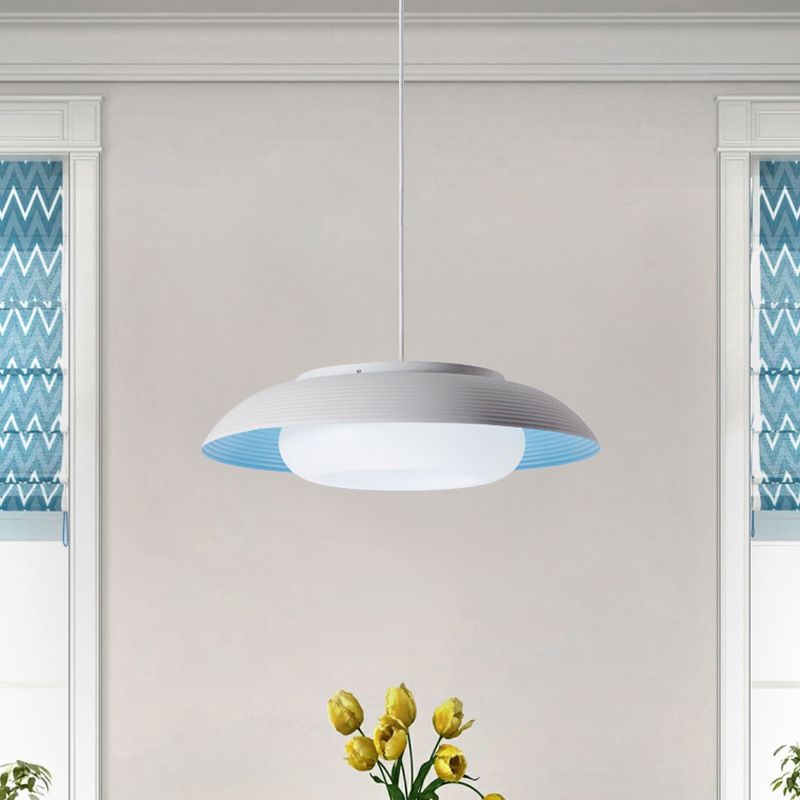 Macaron Wide Bowl Anhänger Leichte Eisen Esstisch -Federung Lampe in Schwarz/Blau mit innerem runden Schatten