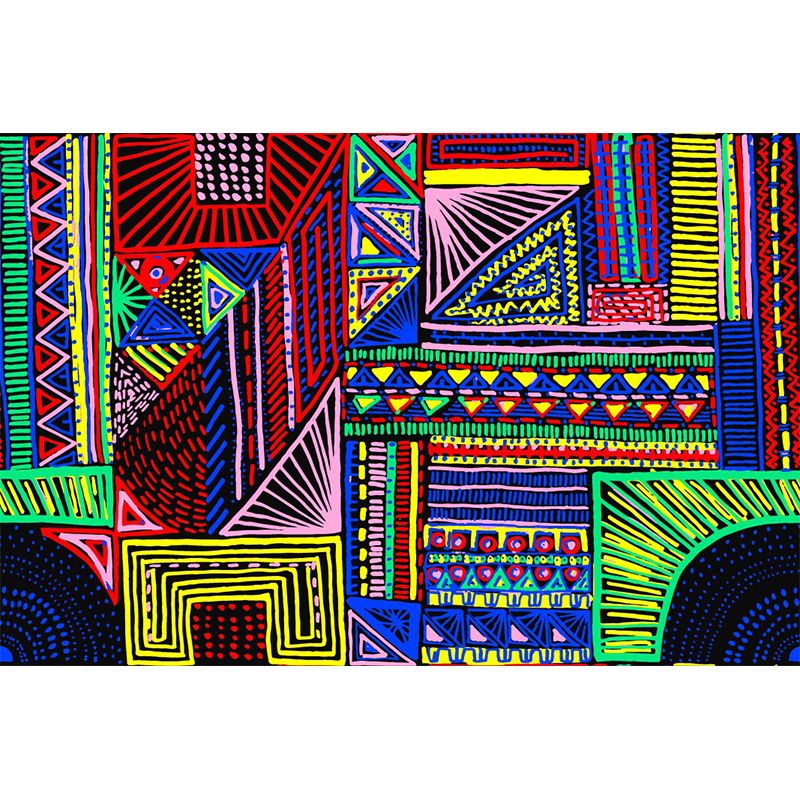 Bohemian Girls Wall Paper Murals with Geometric Element Rose Red-Blue-Green Wall Art