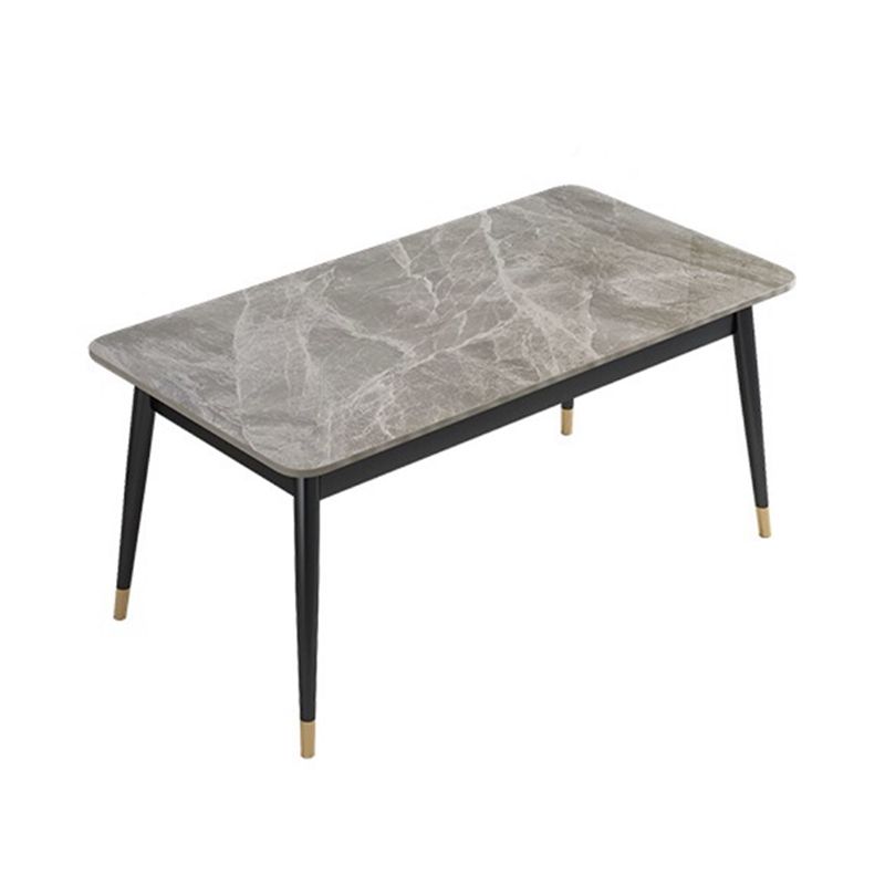 Fixed Minimalist Sintered Stone Top Kitchen Table Set of 4 Black Legs for Dining Room