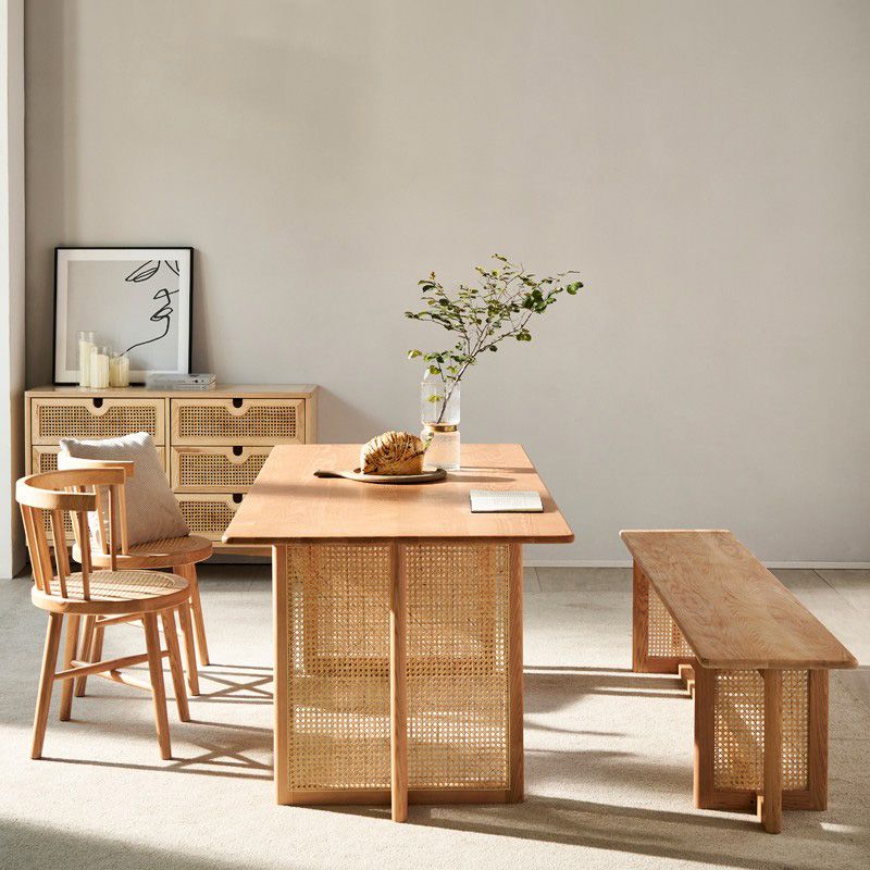 Rectangle Ash Wood Table for Restaurant Modern Dining Table with Double Pedestal
