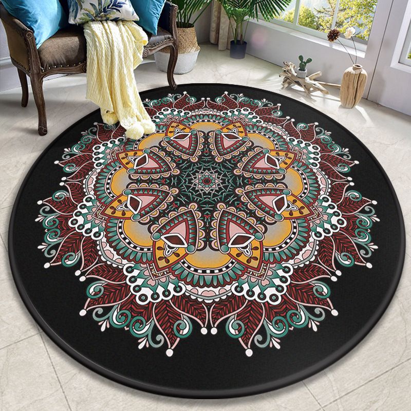 Colorful Mandala Rug Polyester Turkish Indoor Rug Anti-Slip Backing Machine Washable Pet Friendly Carpet for Sitting Room