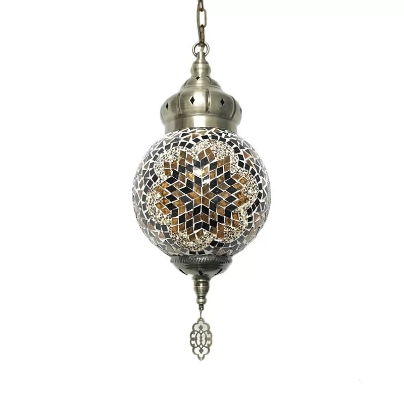 1/4 Bulbs Sphere Ceiling Light Tradition Red/Blue/Gold Glass Suspended Lighting Fixture for Restaurant