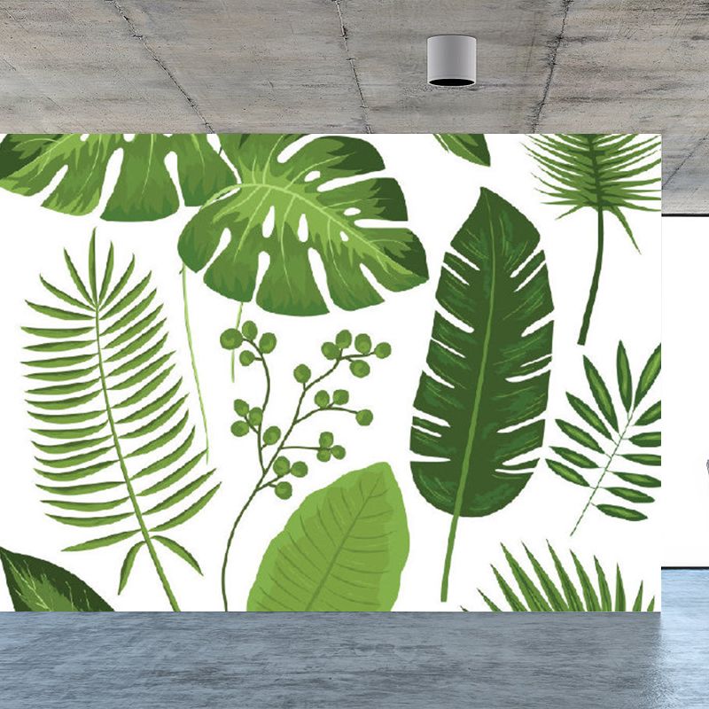 Illustration Style Leaves Print Mural Giant Wall Covering for Dining Room, Custom