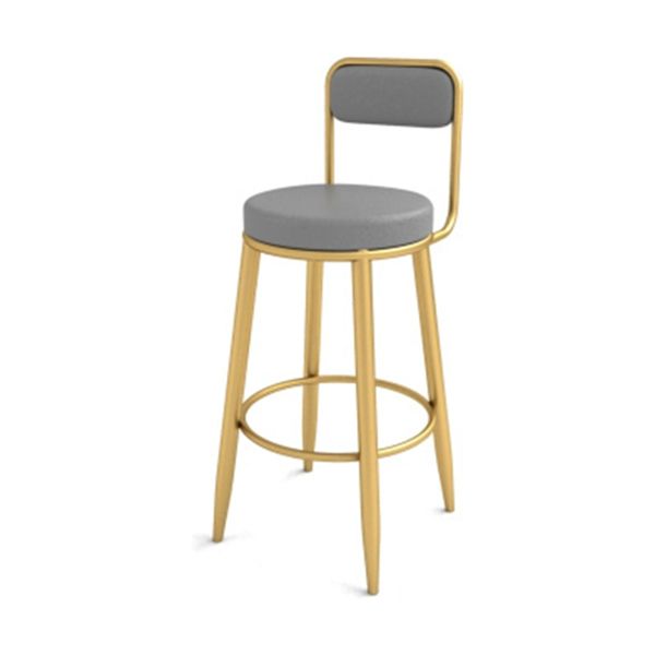 Grey Upholstered Dining Stool Low Back Bar Stool with Gold Metal Base