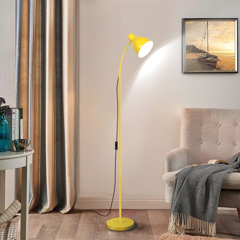 Yellow Bell Shade Floor Lighting Macaron 1 Head Metal Standing Floor Light for Living Room