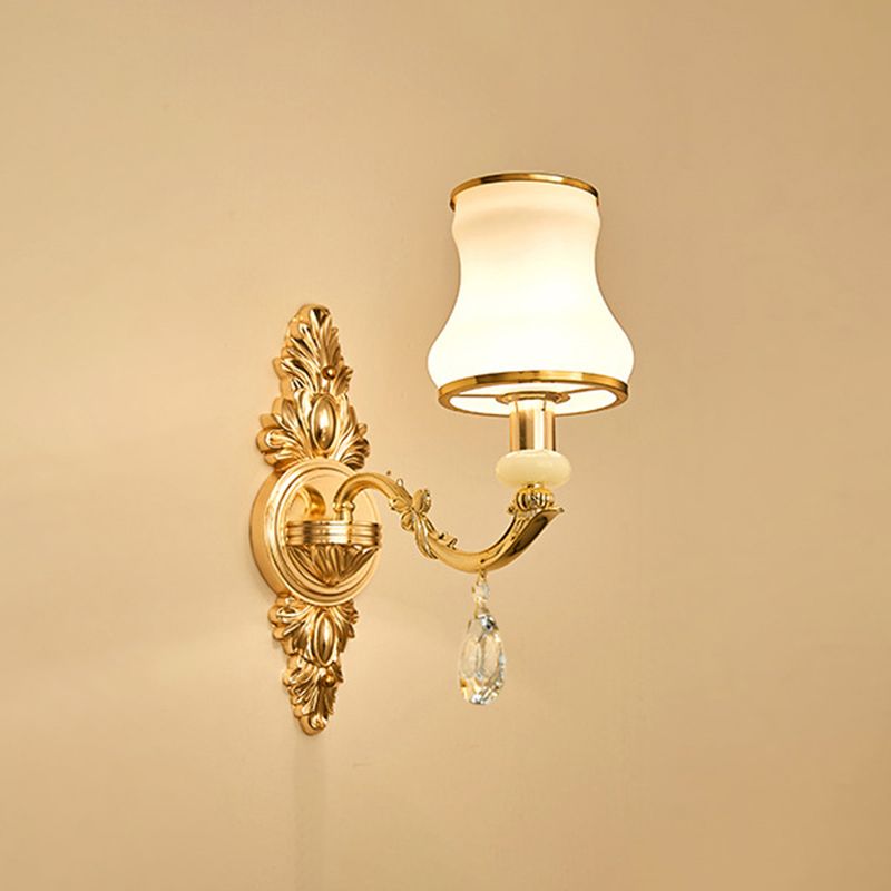 Bloemen Cream Glass Wand Licht Paksel Vintage woonkamer Muur gemonteerde lamp in goud