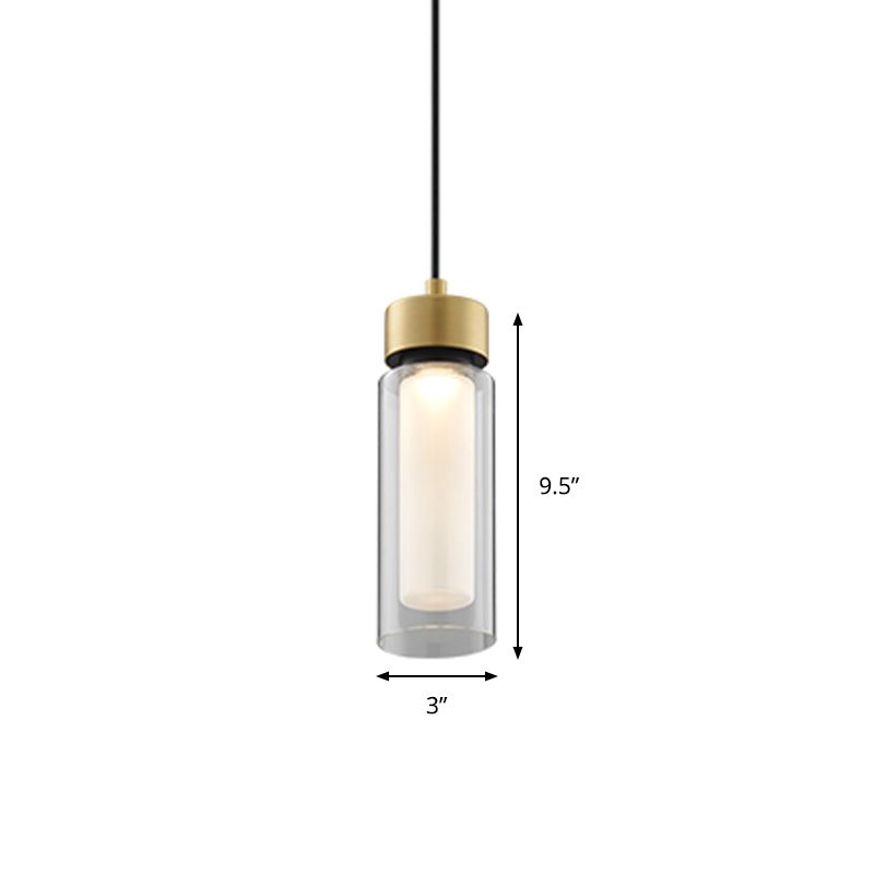 Simplicity 1 Light Drop Lamp Black and Gold Cylindrical LED Down Mini Pendant with Clear Glass Shade