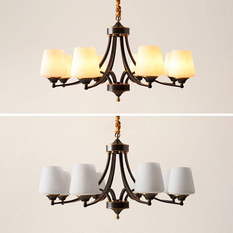Bronze Pendant Light in Traditional Vintage Style Copper Sputnik Chandelier with Frosted Glass Shade
