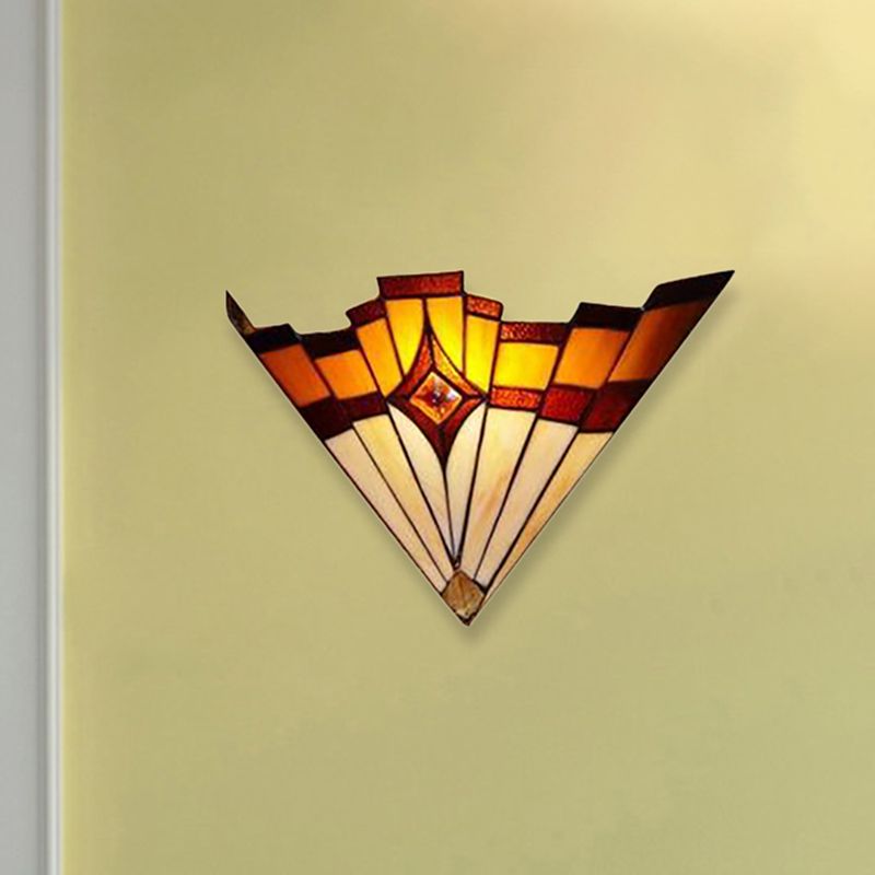 Mission Style Triangle Wall Sconce Stained Glass 1 Light Indoor Wall Lighting for Hallway