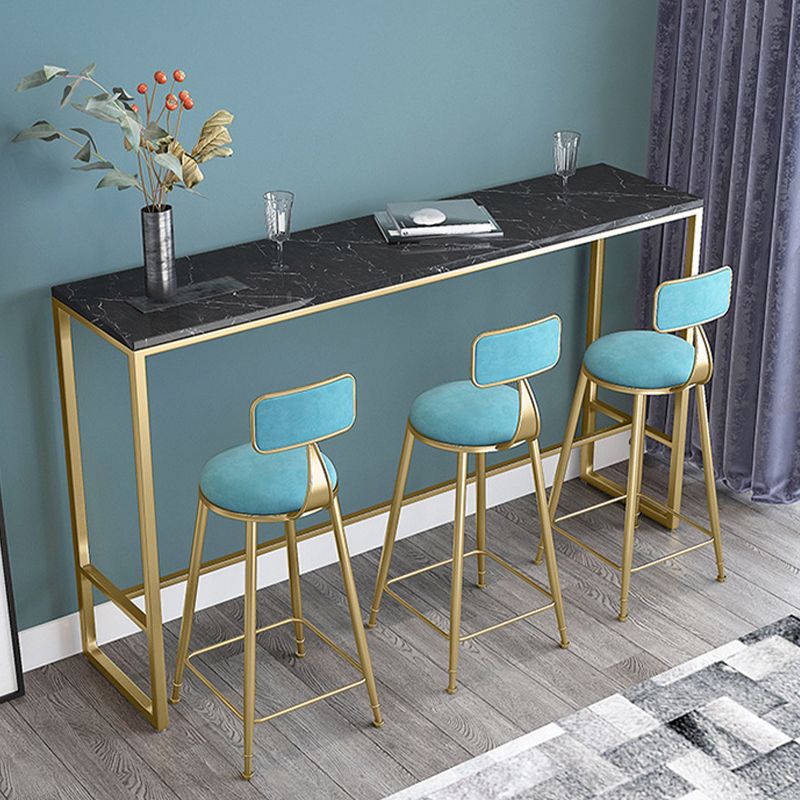 Glam Armless Backrest Counter Stool Iron Bar Stool with Cushion and Pedal for Balcony