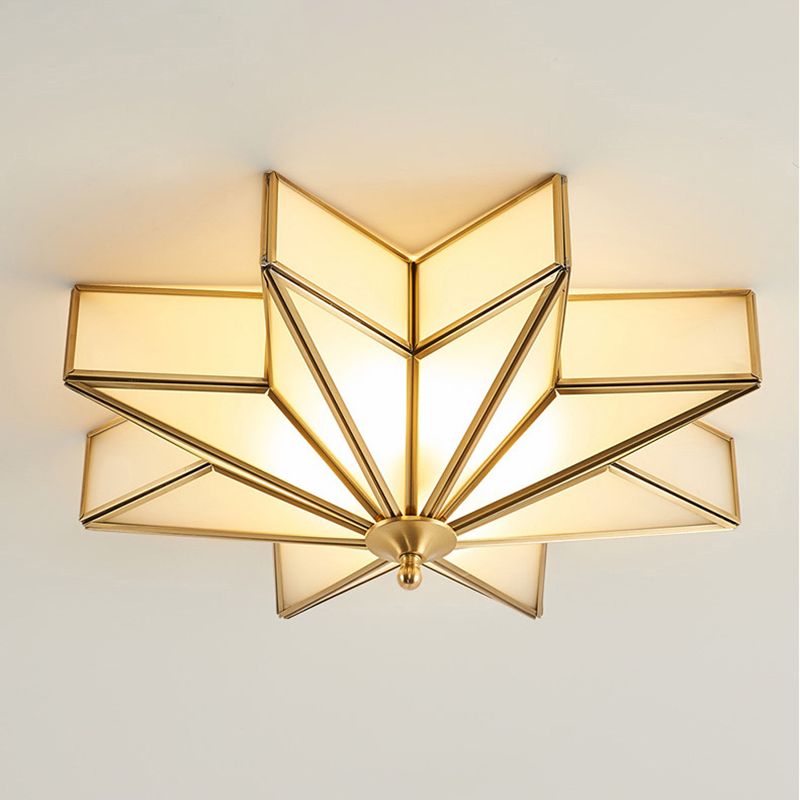Mount Gold Geometric Flush Mount in Colonical Creative Style Copper Ceiling Fixture with Glass Shade