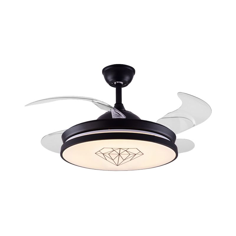 4 lames en métal rond suspendu ventilateur léger nordique LED nordi
