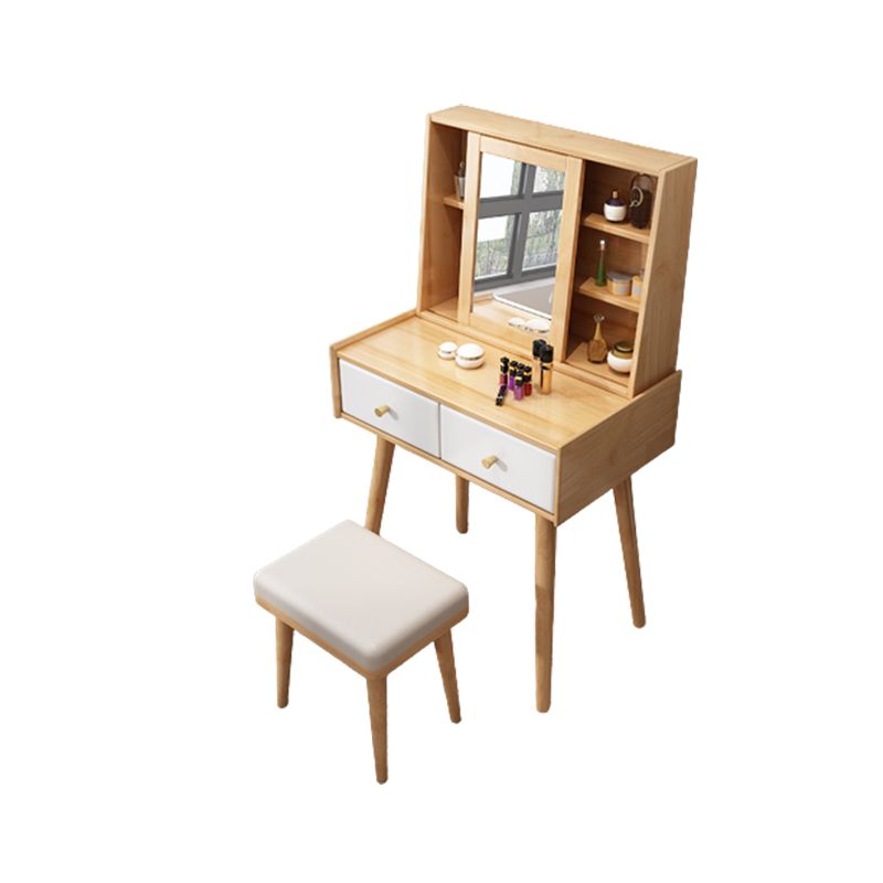 Scandinavian Dressing Table with Mirror and 2-Drawers Solid Wood