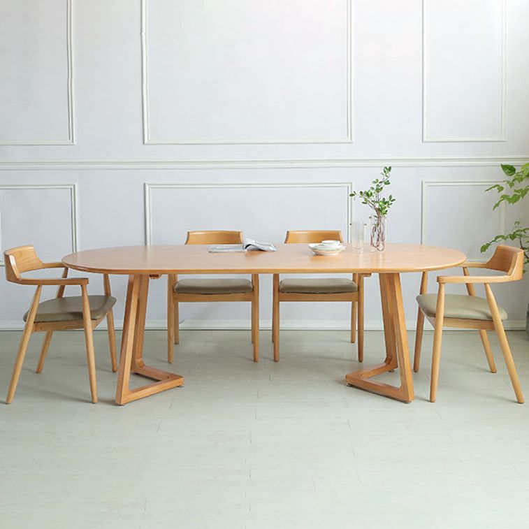 Table en bois massif de pin ovale Table à manger à double piédestal moderne avec base en bois