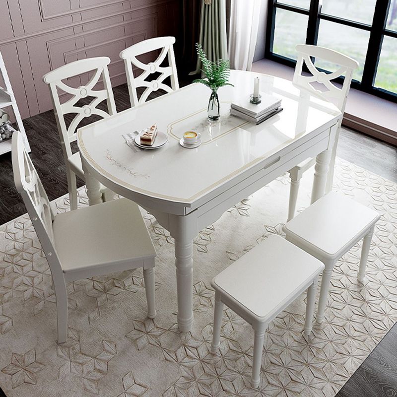 Contemporary Glass Top Dining Room Set 4 Legs Base for Kitchen