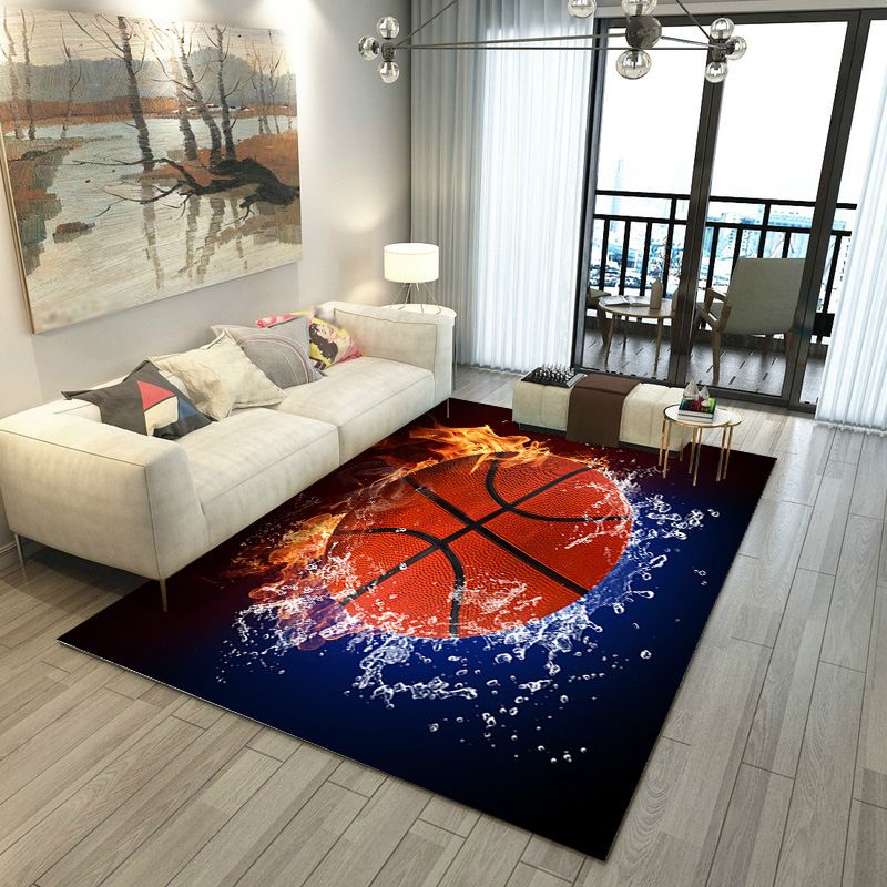Black Trendy Rug Polyester Basketball Rug Washable Rug for Home Decor
