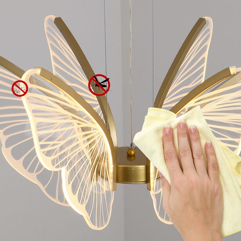 Gold Metal Ceiling Hung Fixtures Contemporary LED Butterfly Pendant Lighting