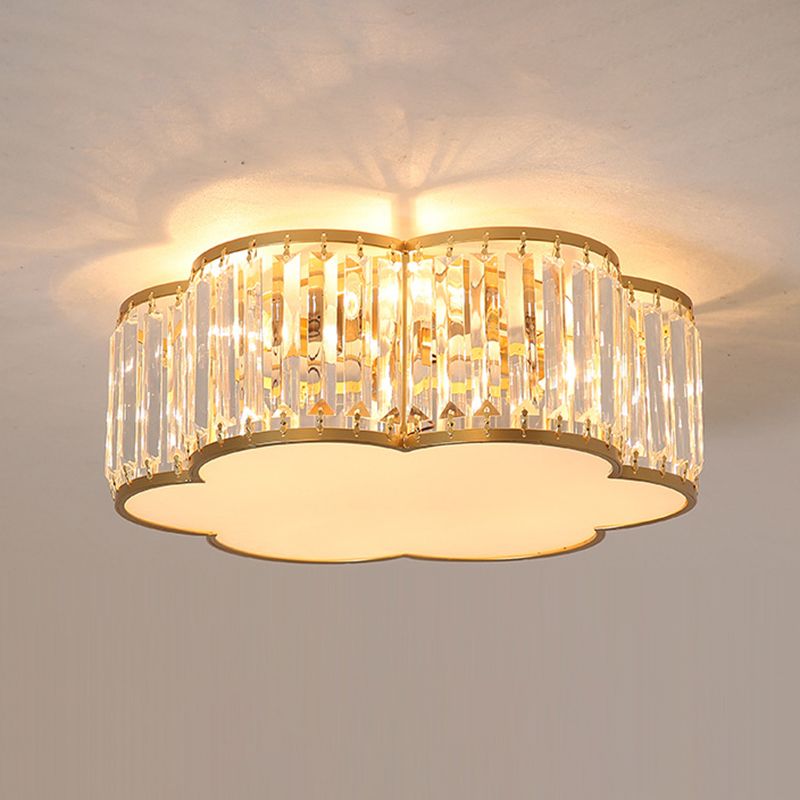 Crystal Flower Flush Mount Lighting Simplistic Bedroom Flush Ceiling Light Fixture in Gold