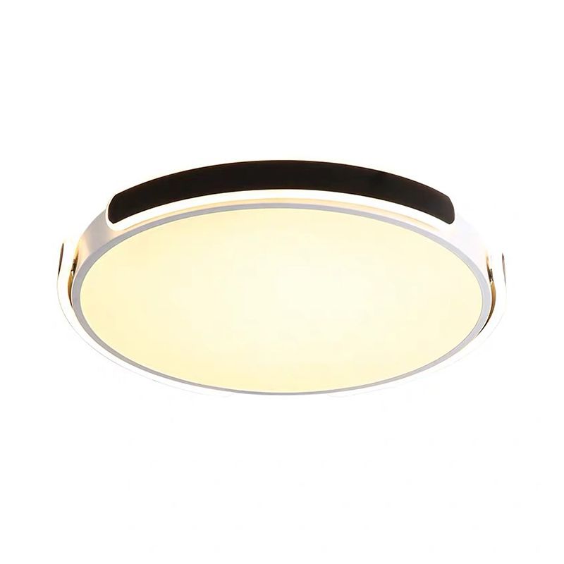 14"/18"/21.5" W Nordic LED Flush Mount Acrylic Black-White Round Ceiling Light with Riveted Side Strap, Warm/White Light