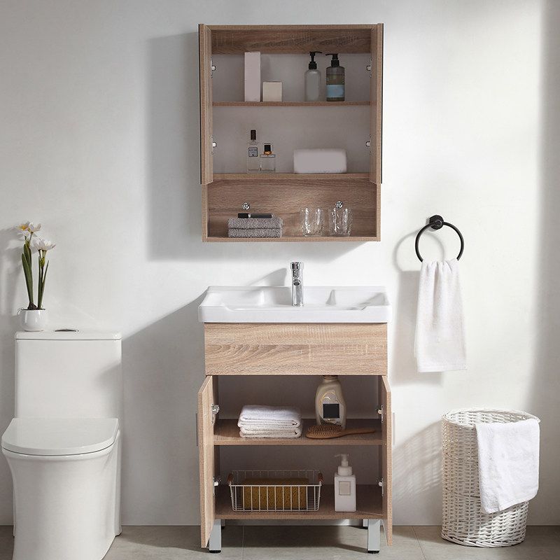 Mirror Vanity Wood Freestanding Rectangle 2 Doors Bathroom Vanity with Single Sink