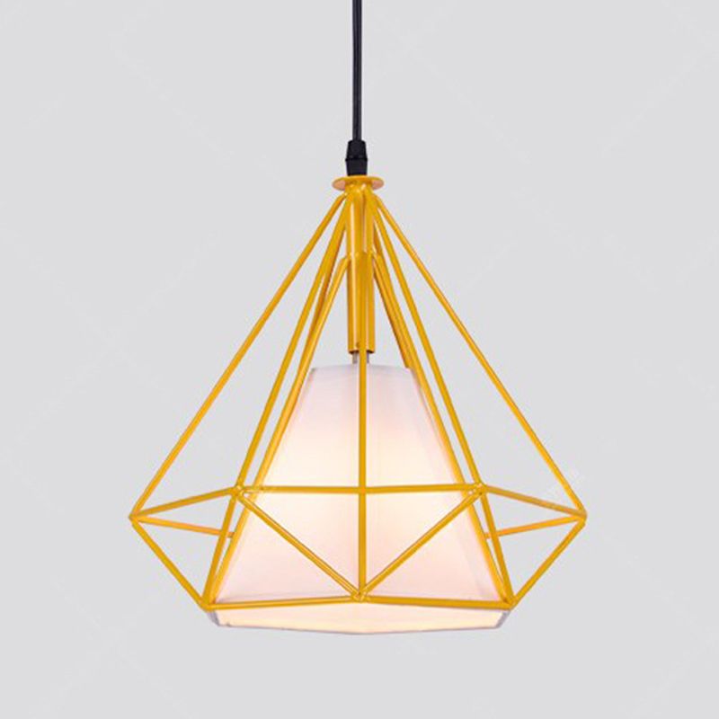 4-Color Optional Metal Cage Hanging Light Single Bulb Diamond Shaped Bedroom Lighting Fixture